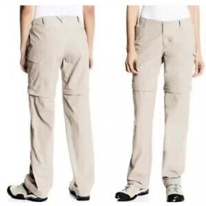 Columbia PFG Omni Shade Convertible Nylon Pants Women Sz L Tan Pockets Outdoors